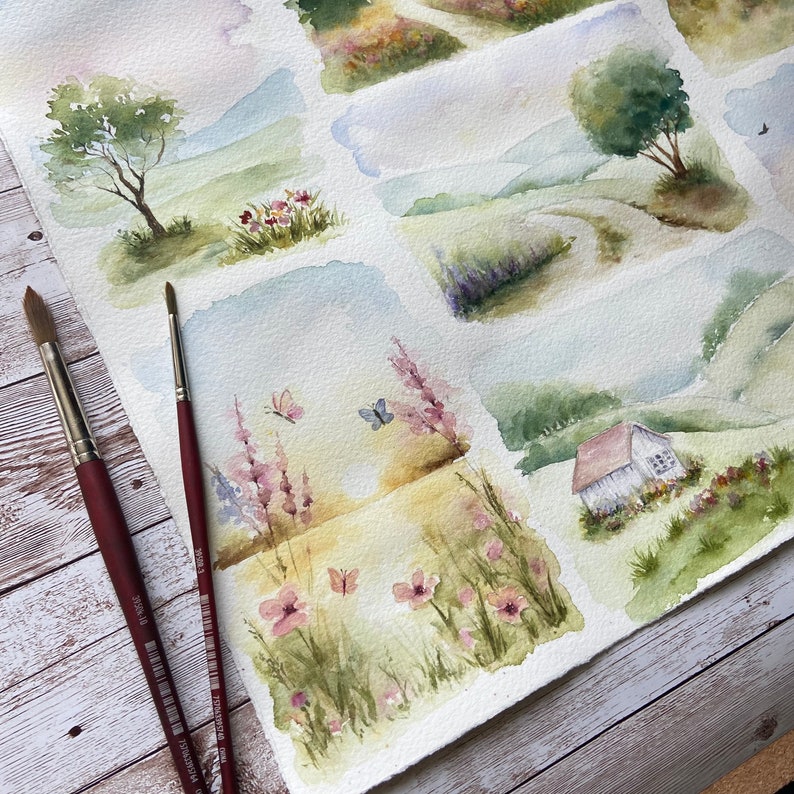 Carte postale Printanière illustrée à laquarelle décoration de printemps fleurs et papillons image 5