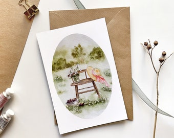 Carte bucolique « ma petite chaise vintage » - impression aquarelle