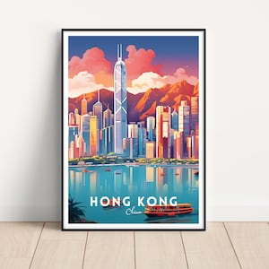 Hong Kong Travel Poster, Hong Kong Wall Art, Hong Kong print, Digital Download, China travel poster, Chinia print, Hong Kong gift