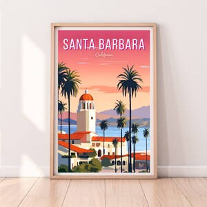 Santa Barbara Travel Poster, Santa Barbara Print, Santa Barbara wall art, Digital Download, Santa Barbara Wall Art, California poster