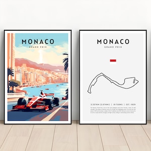 Set van 2 afdrukken Grand Prix van Monaco, posterset Grand Prix van Monaco, F1-posterset, printset Grand Prix, circuitafdruk Grand Prix van Monaco, F1-cadeau