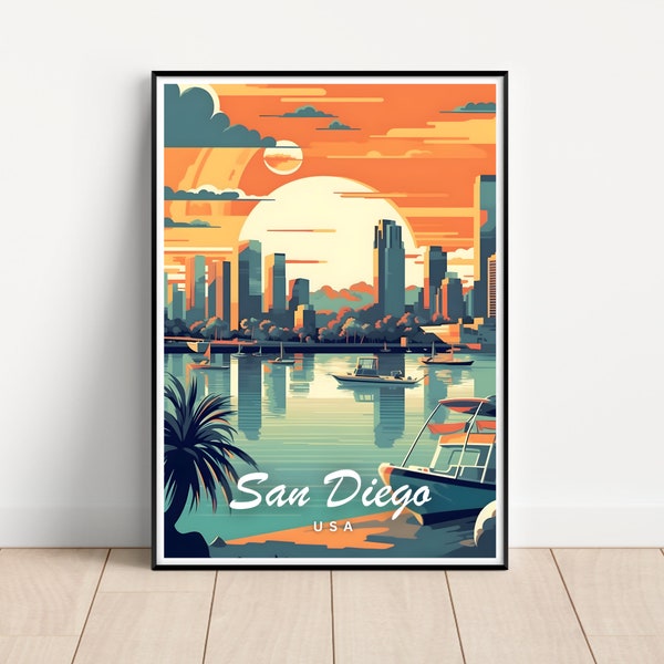 San Diego Travel Poster, San Diego Wall Art Print, San Diego Travel Art Poster, Digital Download, Printable San Diego Wall Art