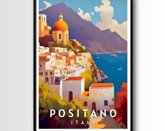 Positano Travel Poster, Positano Wall Art Print, Positano Travel Art Poster, Digital Download, Printable Positano Wall Art, Italy Wall Art