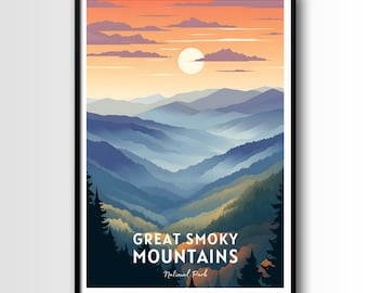 Great Smoky Mountains nationalpark-affisch, resekonst (digital nedladdning)