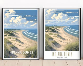 Plakat z Parku Narodowego Indiana Dunes, sztuka ścienna z motywem wybrzeża (pobranie cyfrowe)