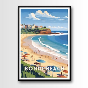 Bondi Beach Australia Travel Poster, Bondi Beach Wall Art Print, Bondi Beach Travel Art Poster, Digital Download, Printable Bondi Beach art