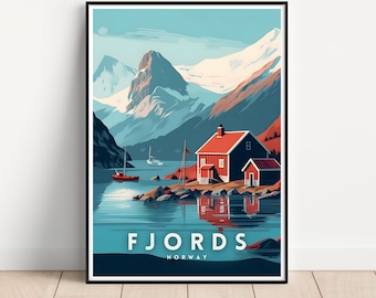 Fjords Travel Poster, Norway travel poster, Fjords Wall Art Print, Fjords Travel Art Poster, Digital Download, Printable Norway Wall Art