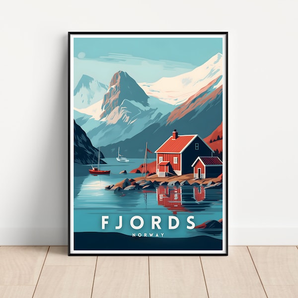 Fjords Travel Poster, Norway travel poster, Fjords Wall Art Print, Fjords Travel Art Poster, Digital Download, Printable Norway Wall Art