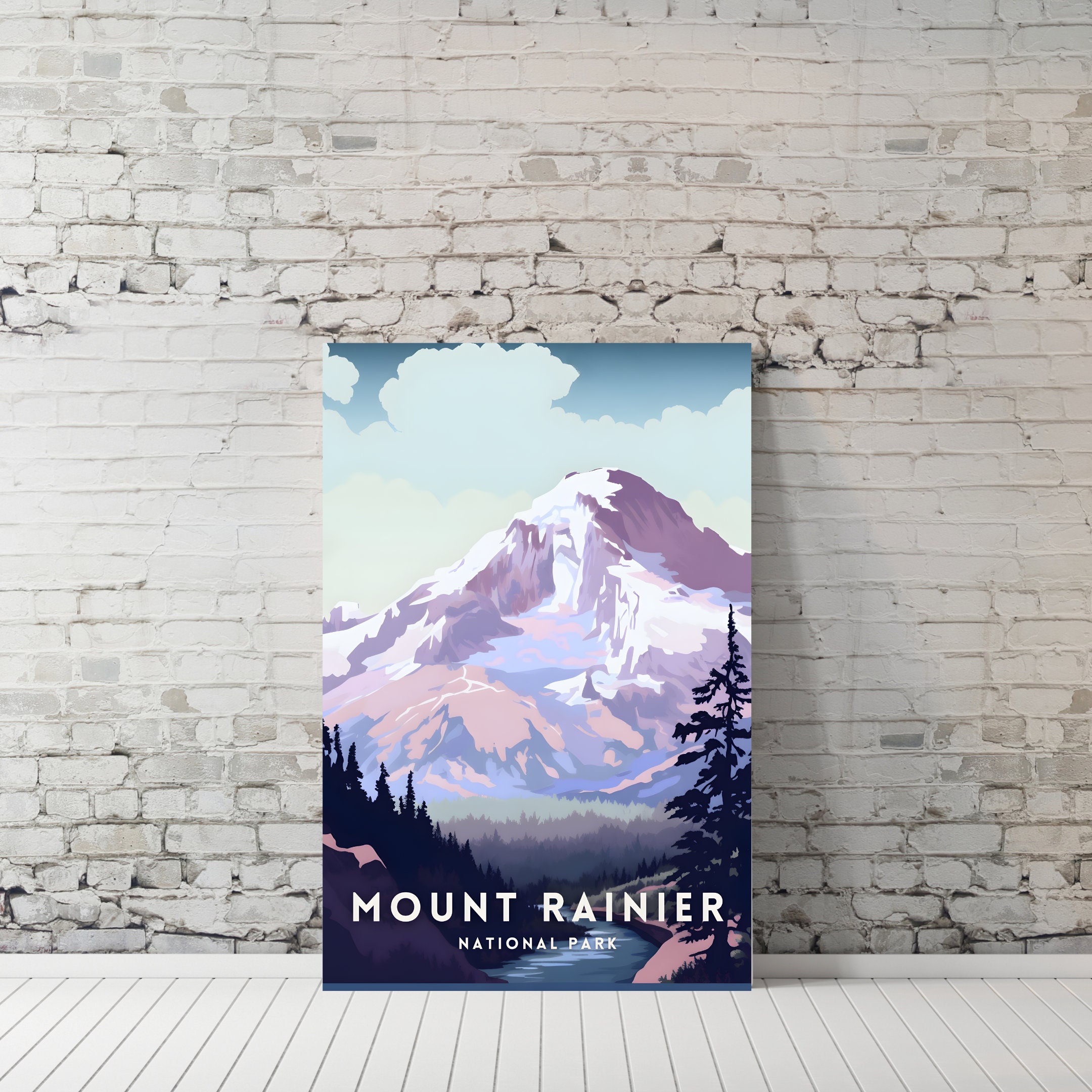 Mount Rainier Travel Poster, Mount Rainier Wall Art Print, Digital Download, Printable Mount ...