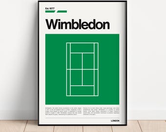 Póster de Wimbledon, póster del Grand Slam de tenis, impresión de tenis, impresión de Wimbledon, regalo de tenis, tenis inspirado en la Bauhaus, habitación de niño, estudio