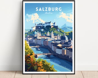 Salzburg Austria Travel Poster, Cityscape Print (Digital Download)