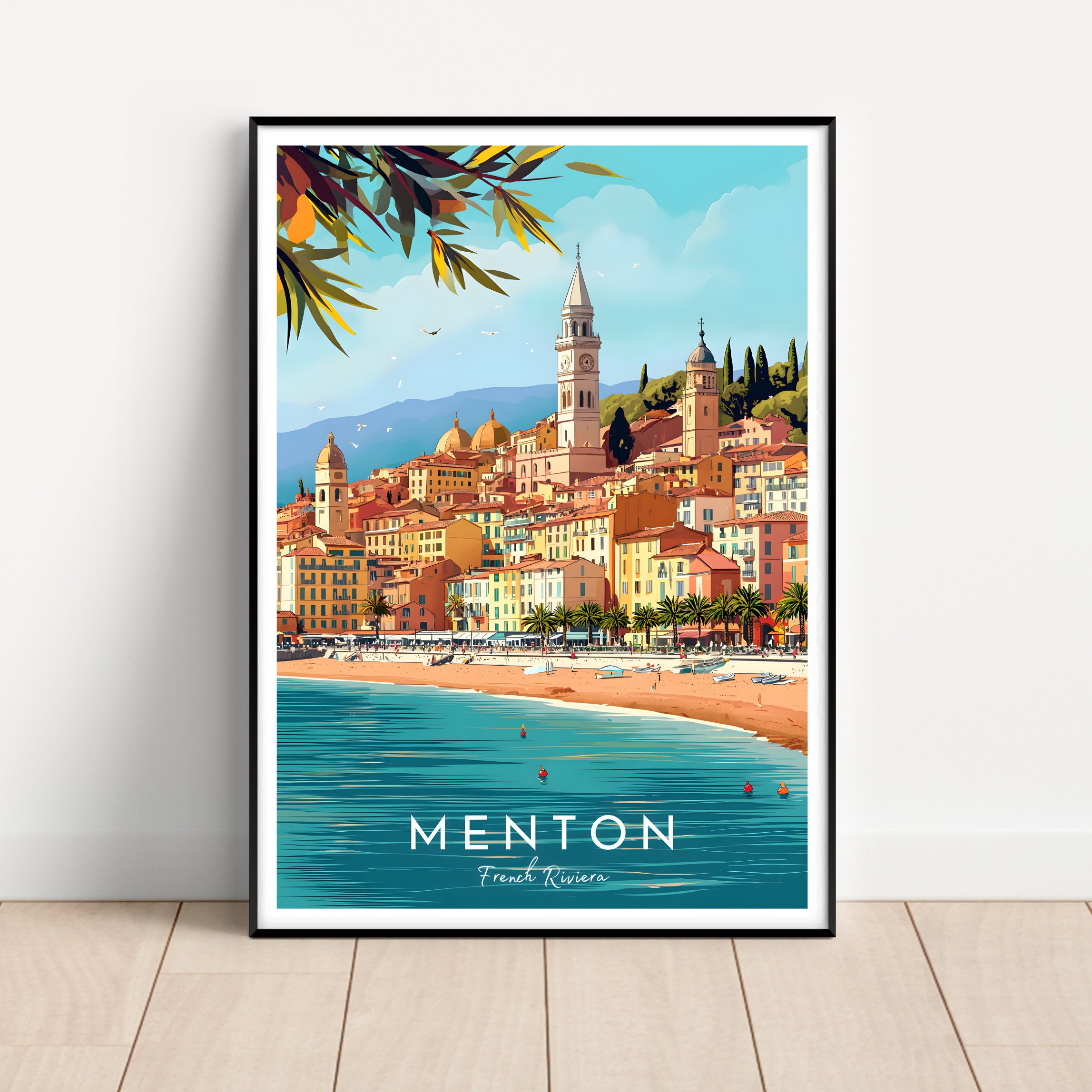 Menton Travel Poster, Menton Wall Art, Digital Download, Menton print, Menton gift, South of France wall art, French Riviera wall art