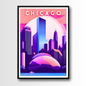 Chicago Travel Poster, Chicago travel poster, Chicago Wall Art Print, Chicago Travel Art Poster, Digital Download, Printable Chicago Art