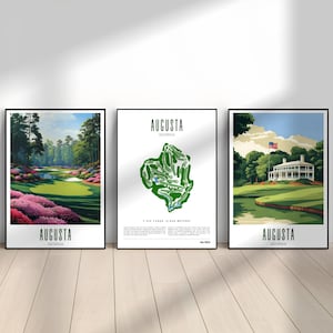 Augusta Poster set, Augusta Print, Augusta course map, Augusta National, Printable Augusta Wall Art, Augusta golf course, golf gift, Masters