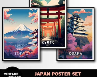 Set of 3 Japan travel posters, Japan Travel Poster set, Japan Wall Art, Japan print set, Digital Download, Tokyo print, Kyoto print, Osaka