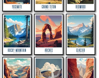 Nationalpark-Posterset, USA-Kunstdrucke (Digitaler Download)
