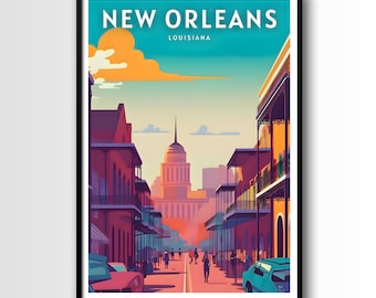 Reisposter New Orleans, New Orleans Wall Art Print, New Orleans Travel Art Poster, digitale download, afdrukbare New Orleans Wall Art