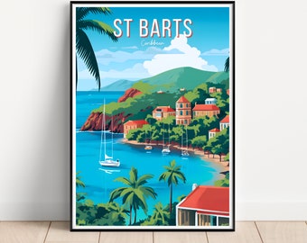 Póster de viaje de San Bartolomé, arte mural de San Bartolomé, impresión de San Bartolomé, descarga digital, impresión del Caribe, póster de las islas del Caribe, San Bartolomé