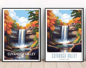 Plakat z Parku Narodowego Doliny Cuyahoga, wydruk wodospadu (pobranie cyfrowe)