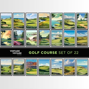 Golf Prints Set von 22, Augusta, Pebble Beach, Pinehurst, Golf natürlich Poster, Golf Wandkunst, natürlich Sawgrass, Geschenk