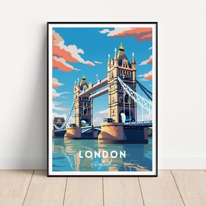 London Travel Poster, London Wall Art, London Travel Print, Digital Download, Printable London Wall Art, Tower Bridge, London gift