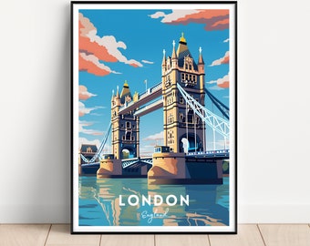 London Tower Bridge Travel Poster, Modern Wall Art (Digital Download)