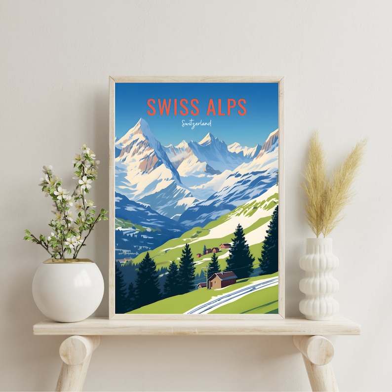 Swiss Alps Travel Poster, Vintage Switzerland Print (digital Download ...