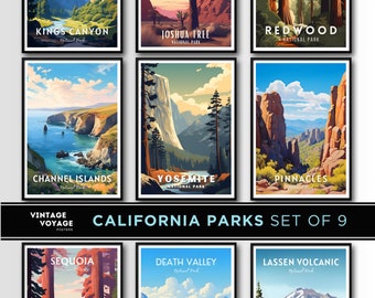California National Park Posters, USA Art Prints Set of 9 (Digital Download)