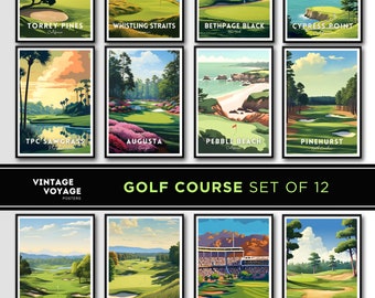 Golf Prints Set of 12, Augusta, Pebble Beach, Pinehurst, Golf course Posters, Golf Wall Art, golf course poster bundle, Gift, Sawgrass