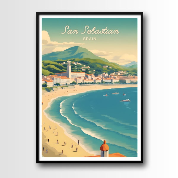 San Sebastián Travel Poster, San Sebastián Wall Art Print, San Sebastián Travel Art Poster, Digital Download, San Sebastián print