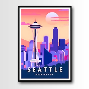 Seattle Travel Poster, Seattle Wall Art Print, Seattle Travel Art Poster, Digital Download, Printable Seattle Wall Art, Seattle wall art