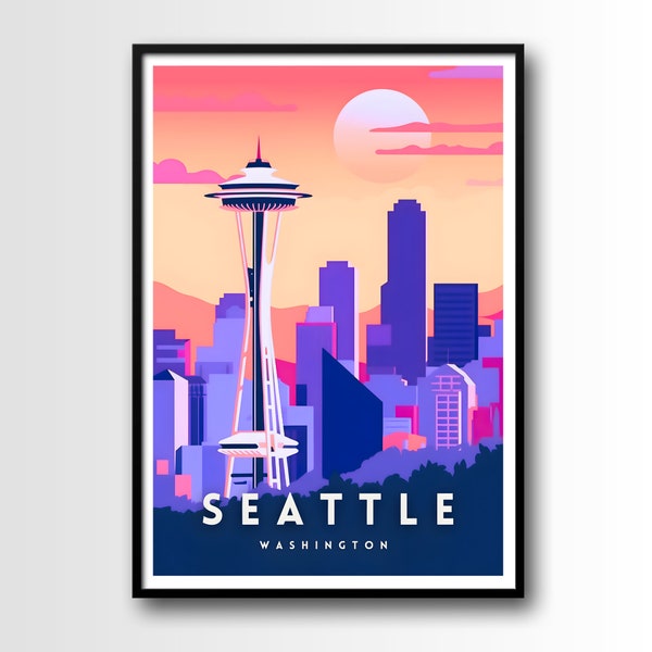 Seattle Travel Poster, Seattle Wall Art Print, Seattle Travel Art Poster, Digital Download, Printable Seattle Wall Art, Seattle wall art