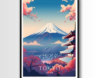Tokyo Travel Poster, Tokyo Wall Art Print, Tokyo Travel Art, Digital Download, Tokyo print, Japan travel poster, Japan print, Mt Fuji print