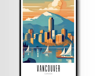 Vancouver Skyline Reiseposter, Kanada Wandbild (Digitaler Download)