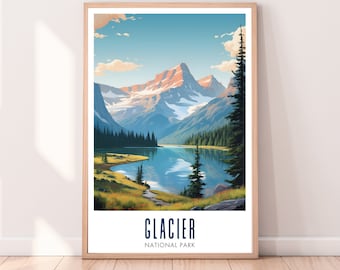 Pôster do Parque Nacional Glacier, Arte de Parede para Viagem (Download Digital)
