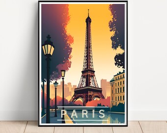 Eiffel Tower Paris Travel Poster, Retro Wall Art (Digital Download)