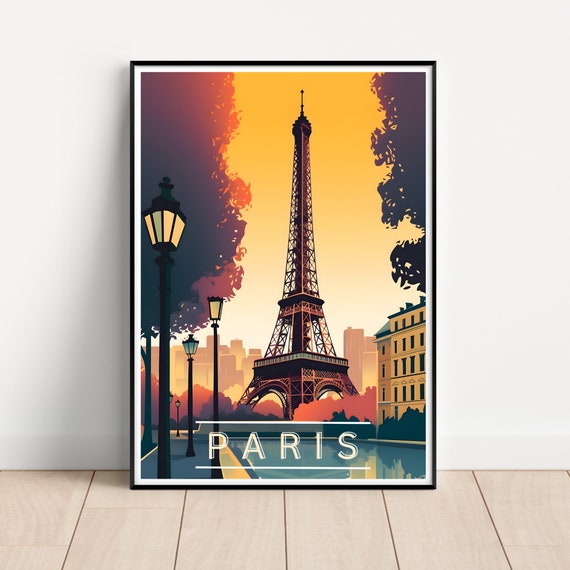 Eiffel Tower Paris Travel Poster, Retro Wall Art (Digital Download)