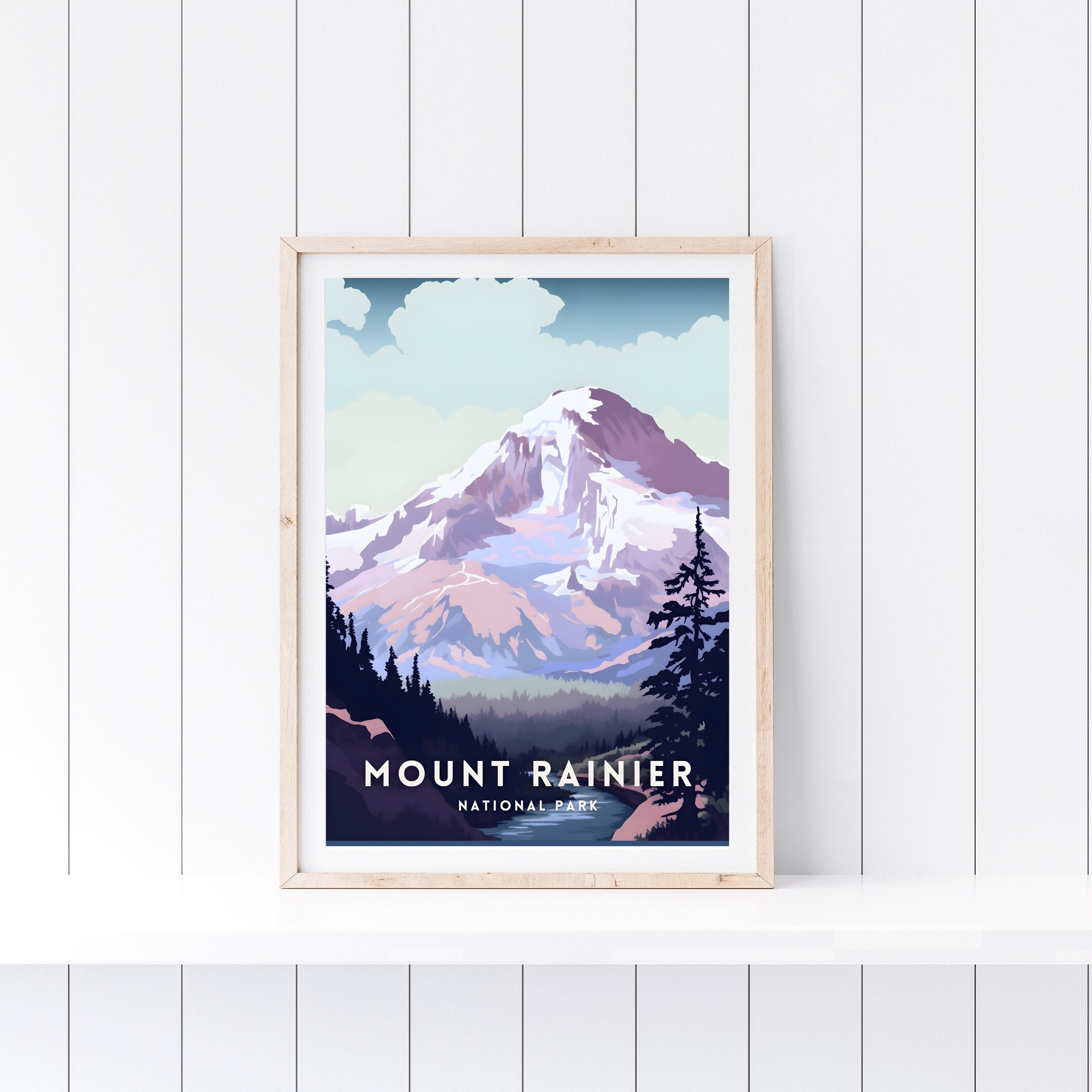 Mount Rainier Travel Poster, Mount Rainier Wall Art Print, Digital Download, Printable Mount ...