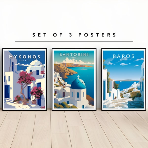 Set of 3 Greek Islands travel posters, Greek Islands Travel Poster set, Greek Islands Wall Art, Greek Islands print set, Digital Download