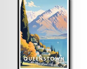 Queenstown Travel Poster, Queenstown Wall Art Print, Queenstown Travel Art Poster, Digital Download, Printable Queenstown Wall Art