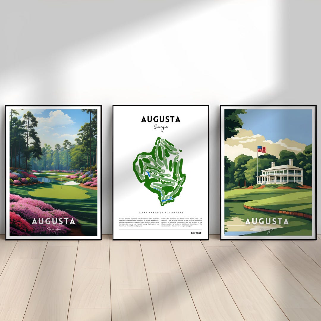 Augusta Poster Set, Augusta Print, Augusta Course Map, Augusta National