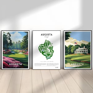 Juego de carteles de Augusta, impresión de Augusta, mapa del campo de golf de Augusta, Augusta National, arte mural imprimible de Augusta, campo de golf de Augusta, regalo de golf, Masters