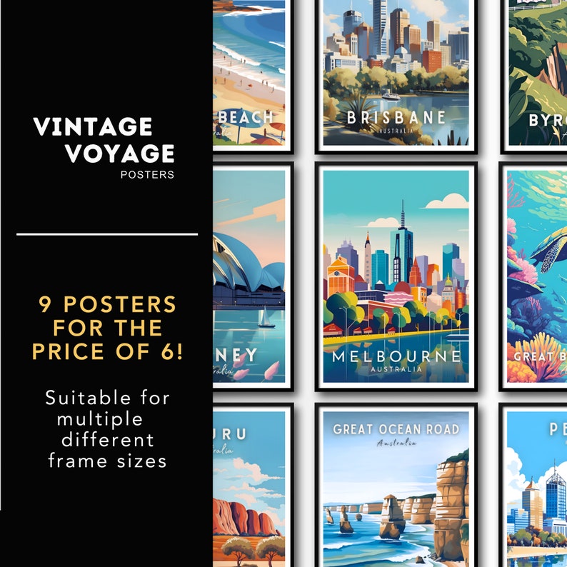 Australia Travel Poster Set Australia Wall Art Set Australia Etsy