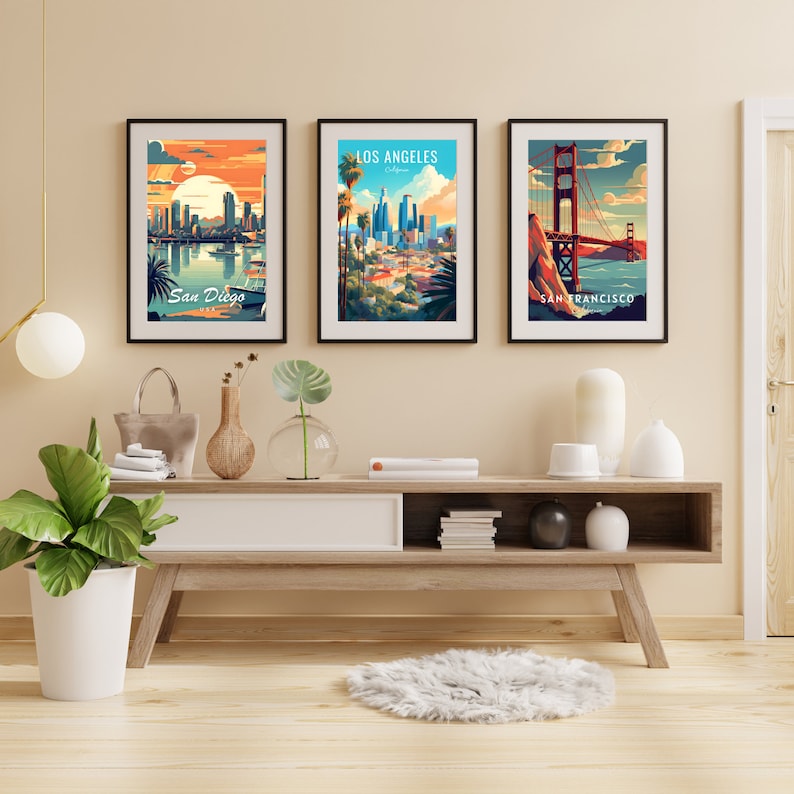 Set of 15 California Posters, California Wall Art Set, Californian