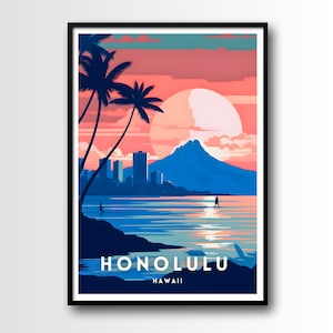 Honolulu Travel Poster, Honolulu Wall Art Print, Honolulu Travel Art Poster, Digital Download, Printable Honolulu Wall Art, Honolulu art