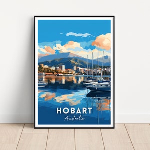 Cartaz de viagem de Hobart Austrália, arte de parede de Hobart, impressão de Hobart, pôster da Tasmânia, impressão da Tasmânia, arte de parede da Tasmânia, presente, pôster da Austrália