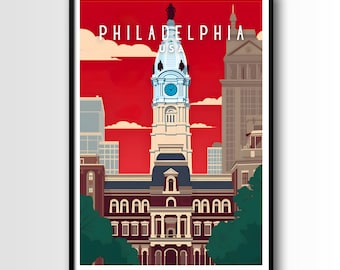 Póster turístico de Filadelfia, lámina con el perfil urbano de la ciudad (descarga digital)