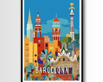 Póster con la silueta de Barcelona, España (descarga digital)
