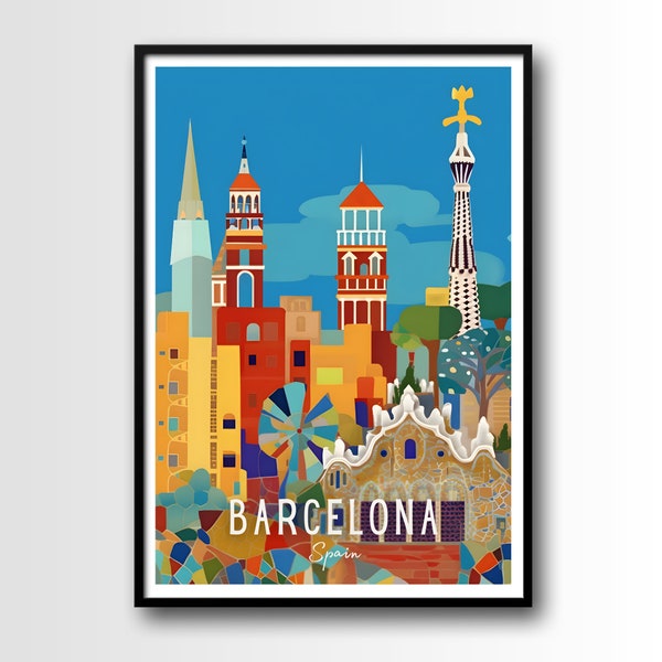 Barcelona Travel Poster, Barcelona Wall Art Print, Barcelona Travel Art Poster, Digital Download, Barcelona print, Spain Wall Art, Barcelona