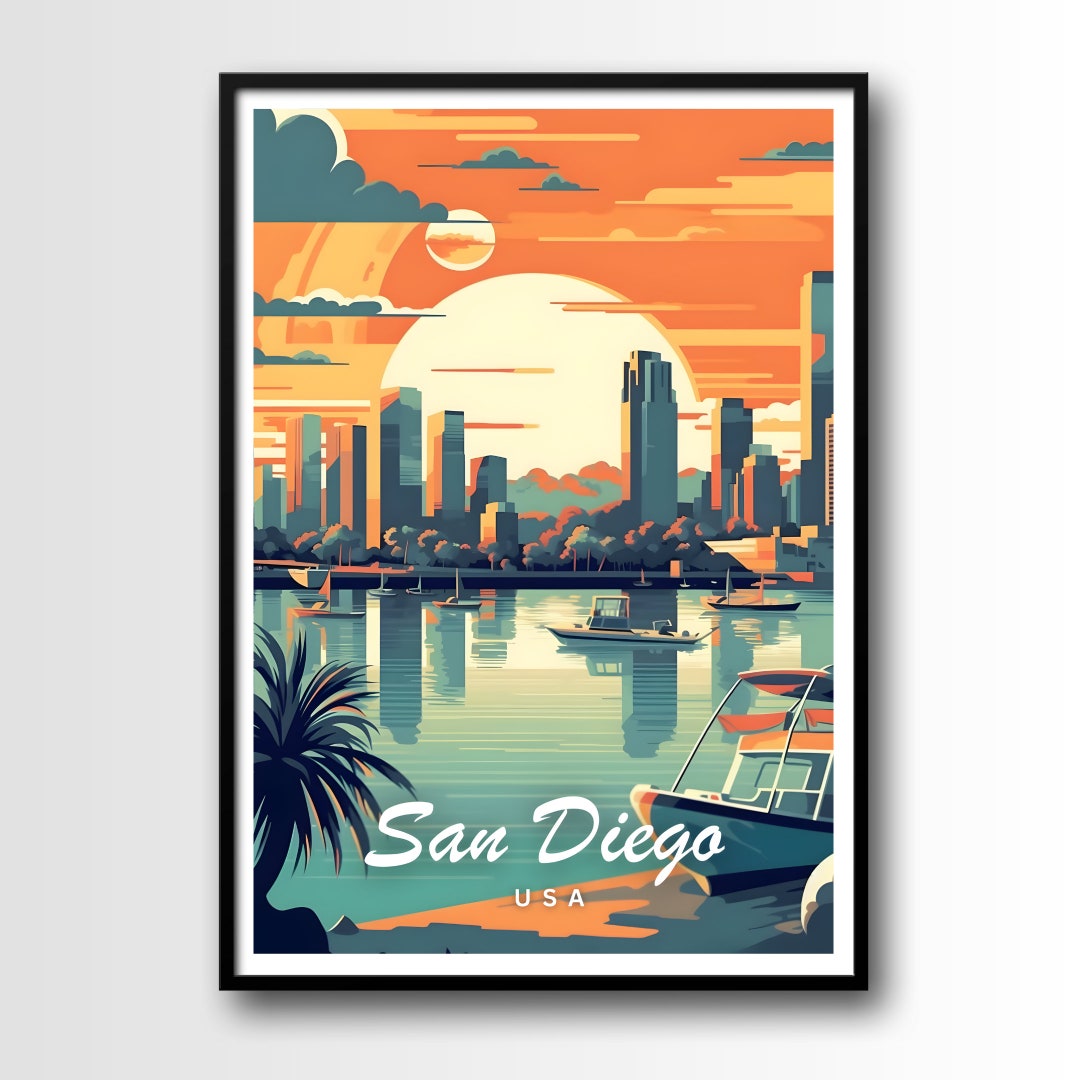 San Diego Travel Poster San Diego Wall Art Print San Diego - Etsy